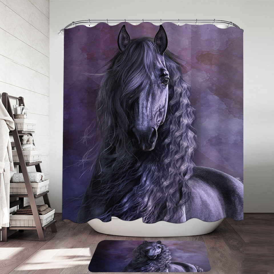 Noble Horse the Black Shadow Horses Art Shower Curtains
