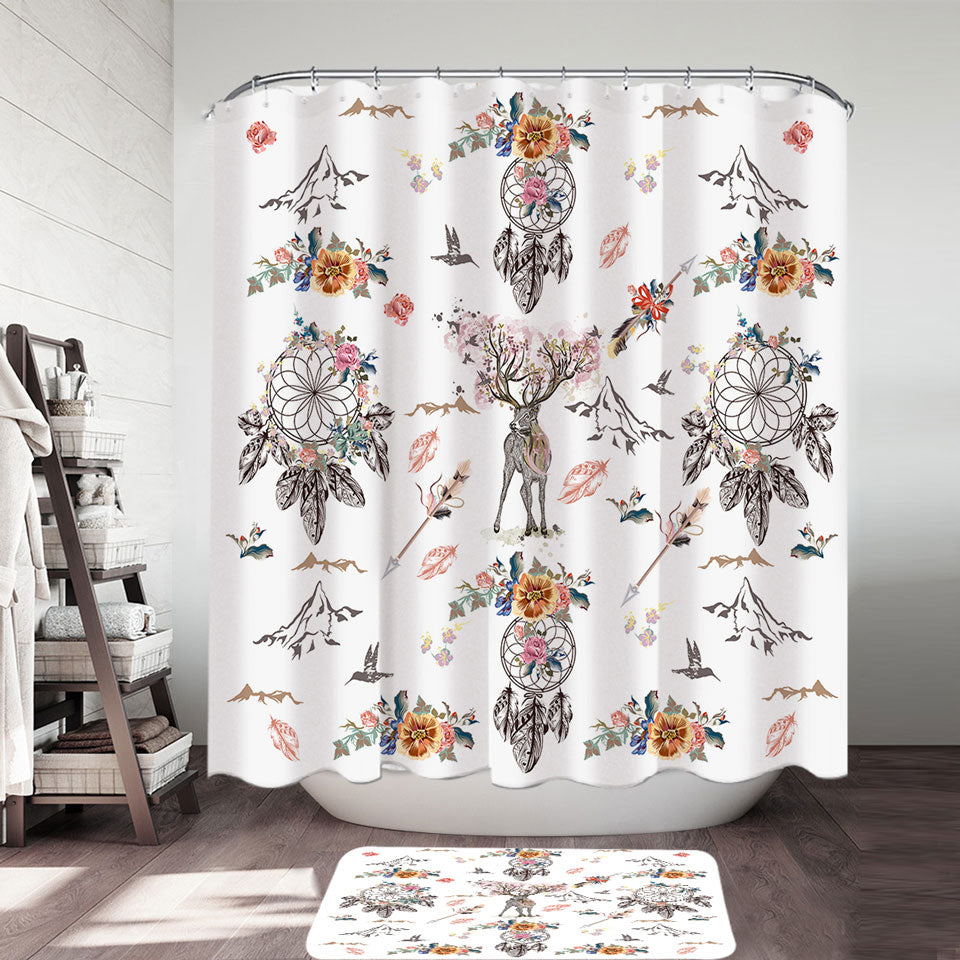 North American Shower Curtains with Floral Dream Catchers and Deer