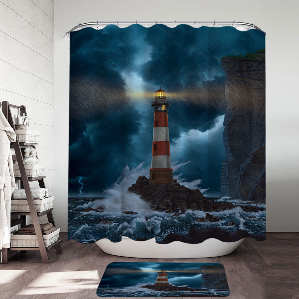 Ocean Coastal Art the Unbreakable Lighthouse Shower Curtain