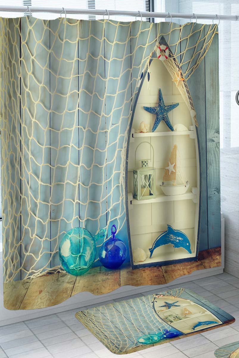 Ocean Themed Shower Curtains Display Decorative Boat