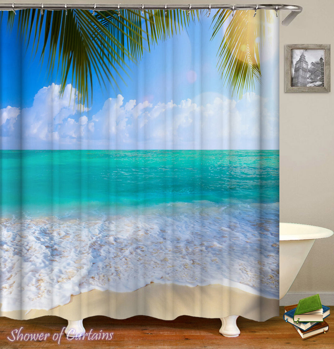 Ocean Shower Curtain - Peacefully Turquoise Beach Shower Curtain