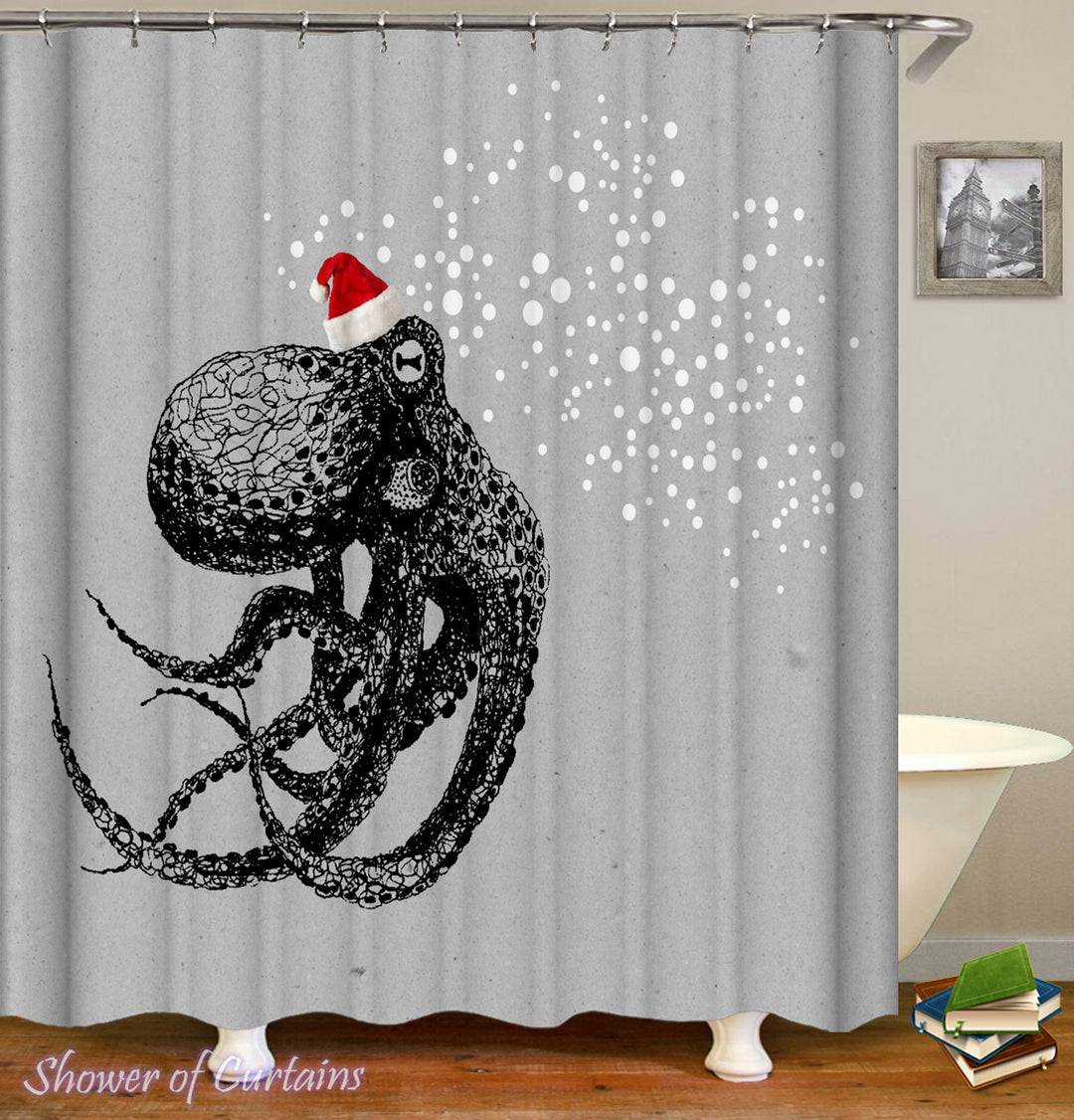 Octopus Shower Curtain of Christmas Spirit Octopus