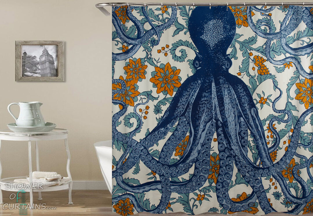 Octopus Shower Curtains of Octopus Vintage Colors