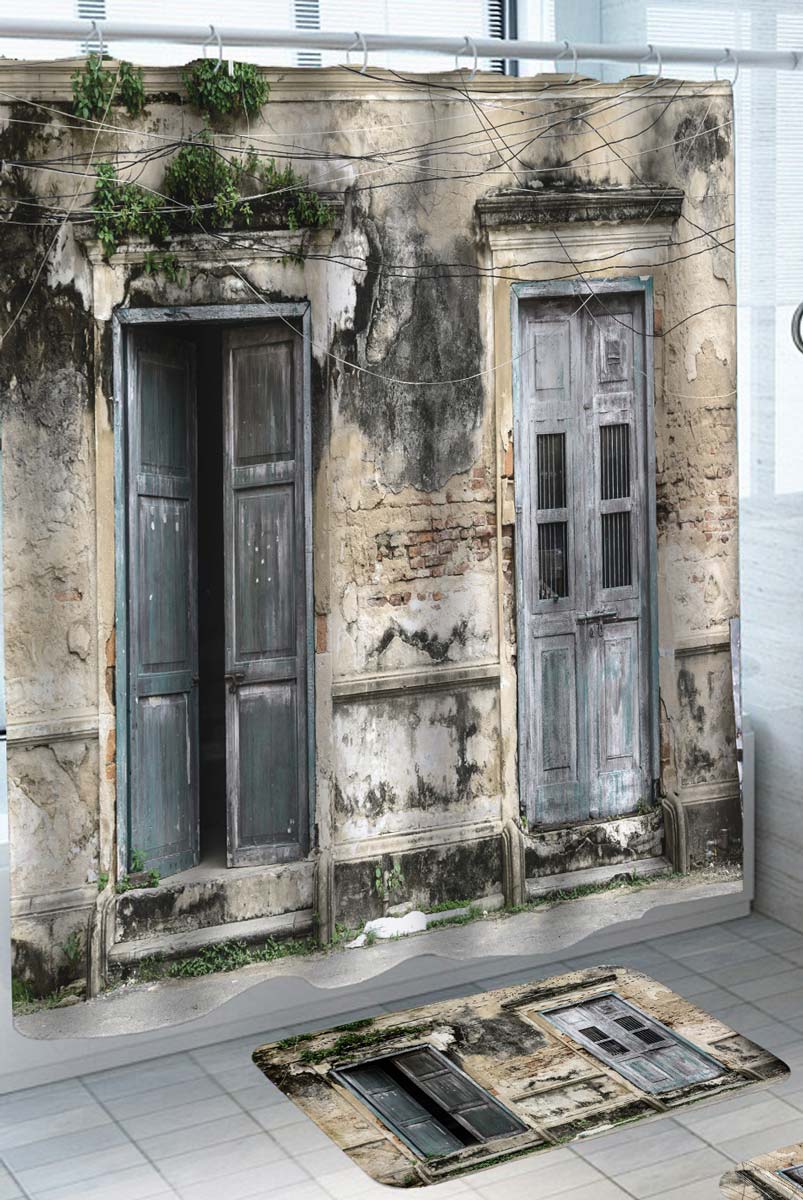 Old Building Wall and Doors Shower Curtain