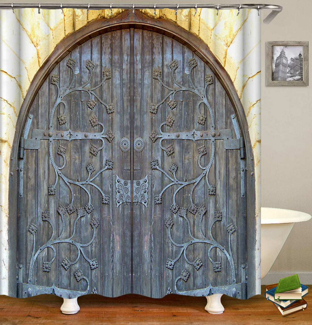 Old Decorated Wood Door Shower Curtain