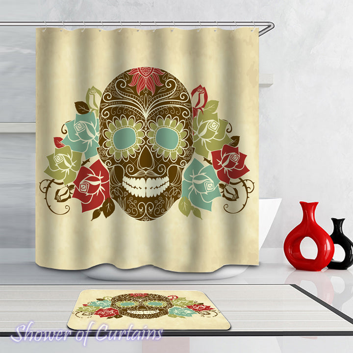 Olive Green Skull shower curtain