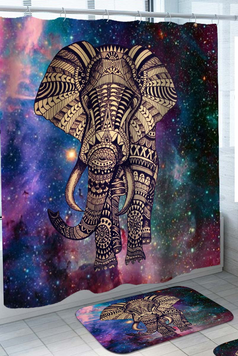 Oriental Art on Elephant Shower Curtain