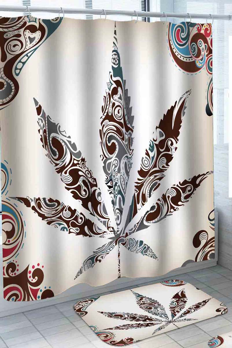 Oriental Designed Weed Leaf Trendy Shower Curtain