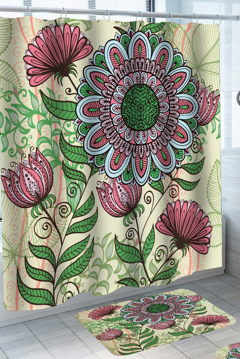 Oriental Elements Shower Curtains with Red Roses