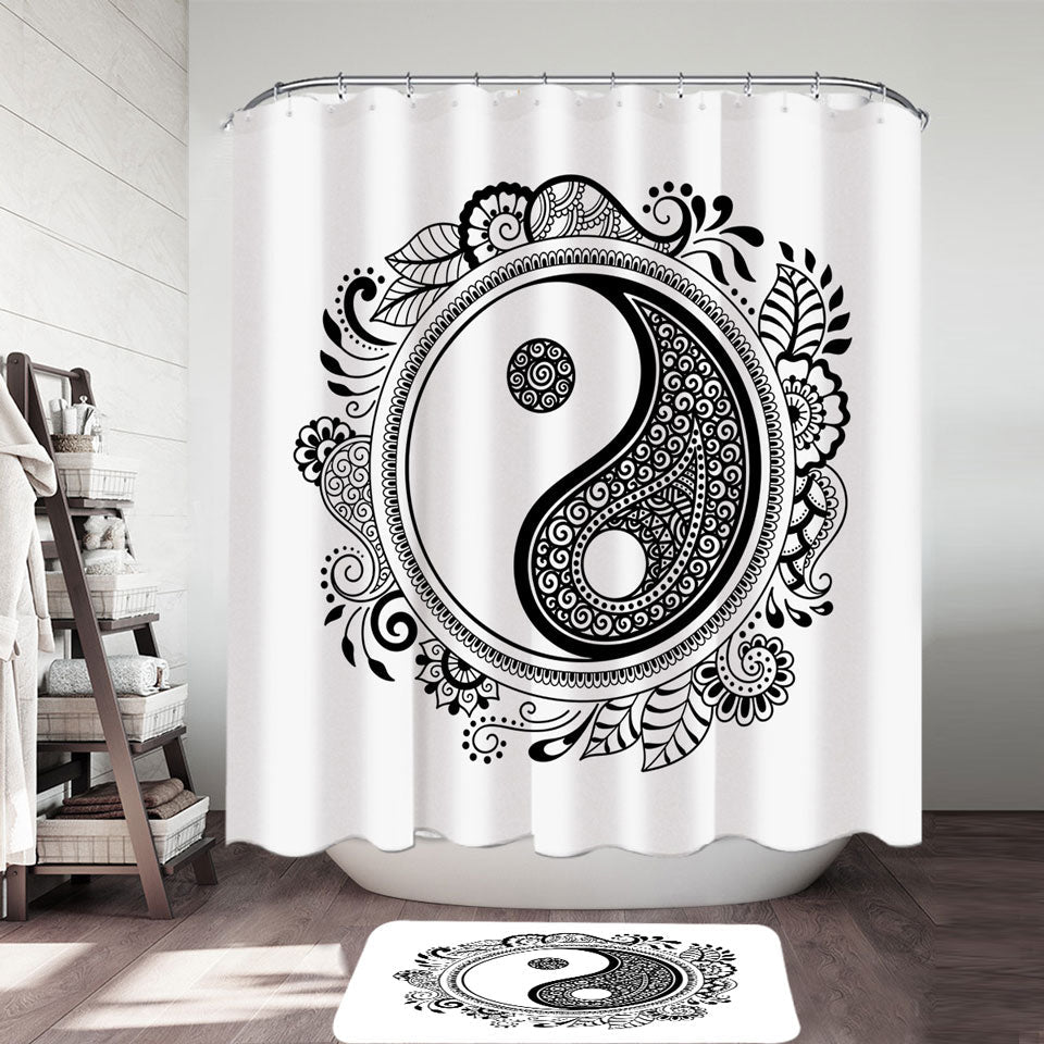 Oriental Prints on Yin and Yang Shower Curtains