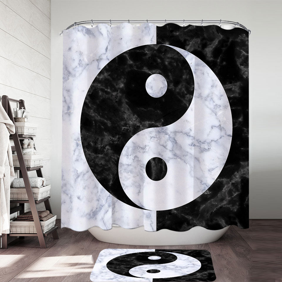 Oriental Yin and Yan Shower Curtain Black and White Marble
