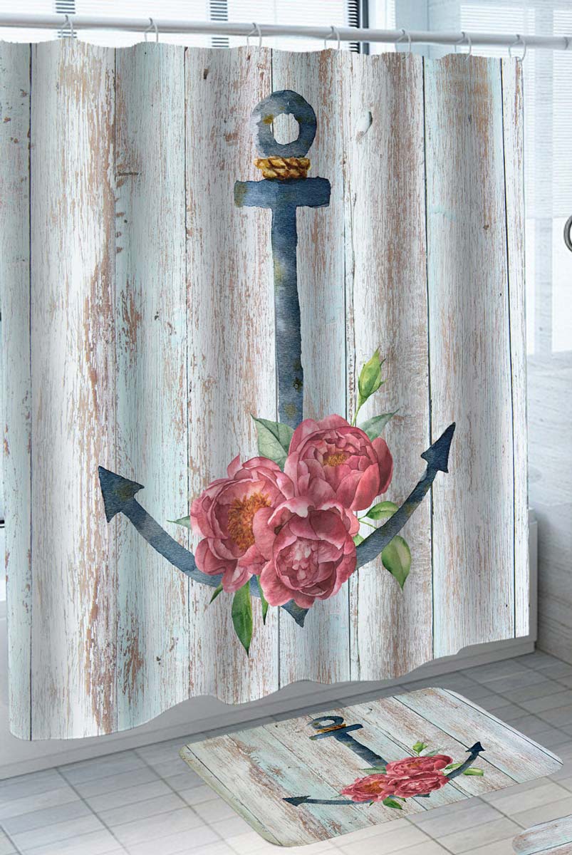 Painted Roses and Iron Anchor Shower Curtain