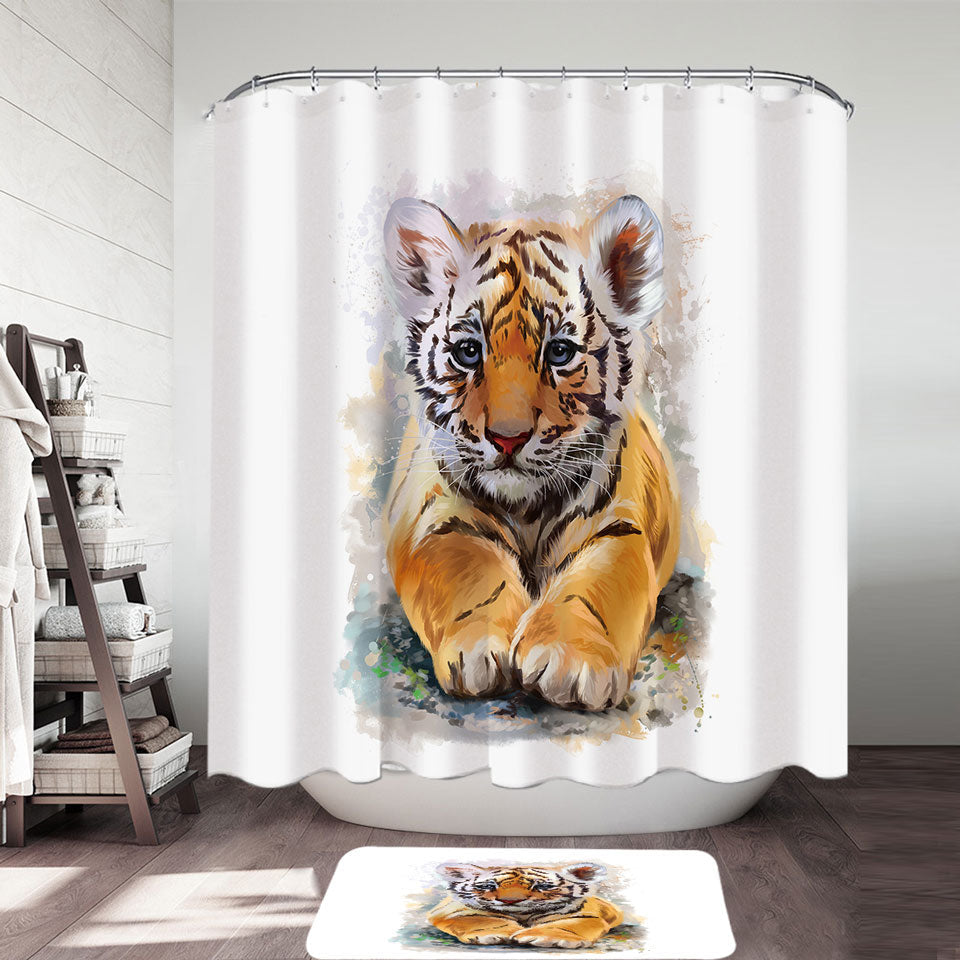 Painted Tiger Puppy Shower Curtain