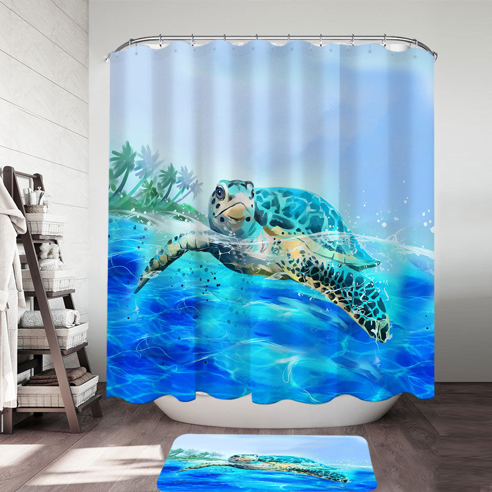 Painting Swimming Turtle Shower Curtain