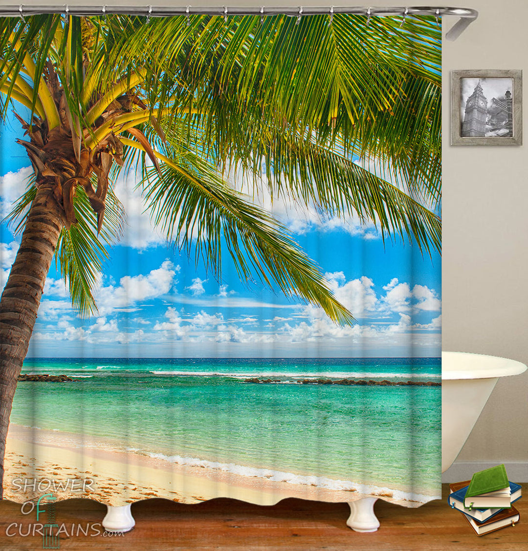 Palm Tree Beach Shower Curtain - Sunny Beach Day