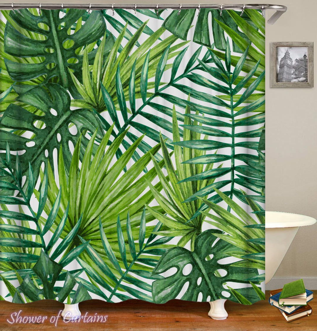Palm Tree Leaves Shower Curtain - Tropical Themed Bath