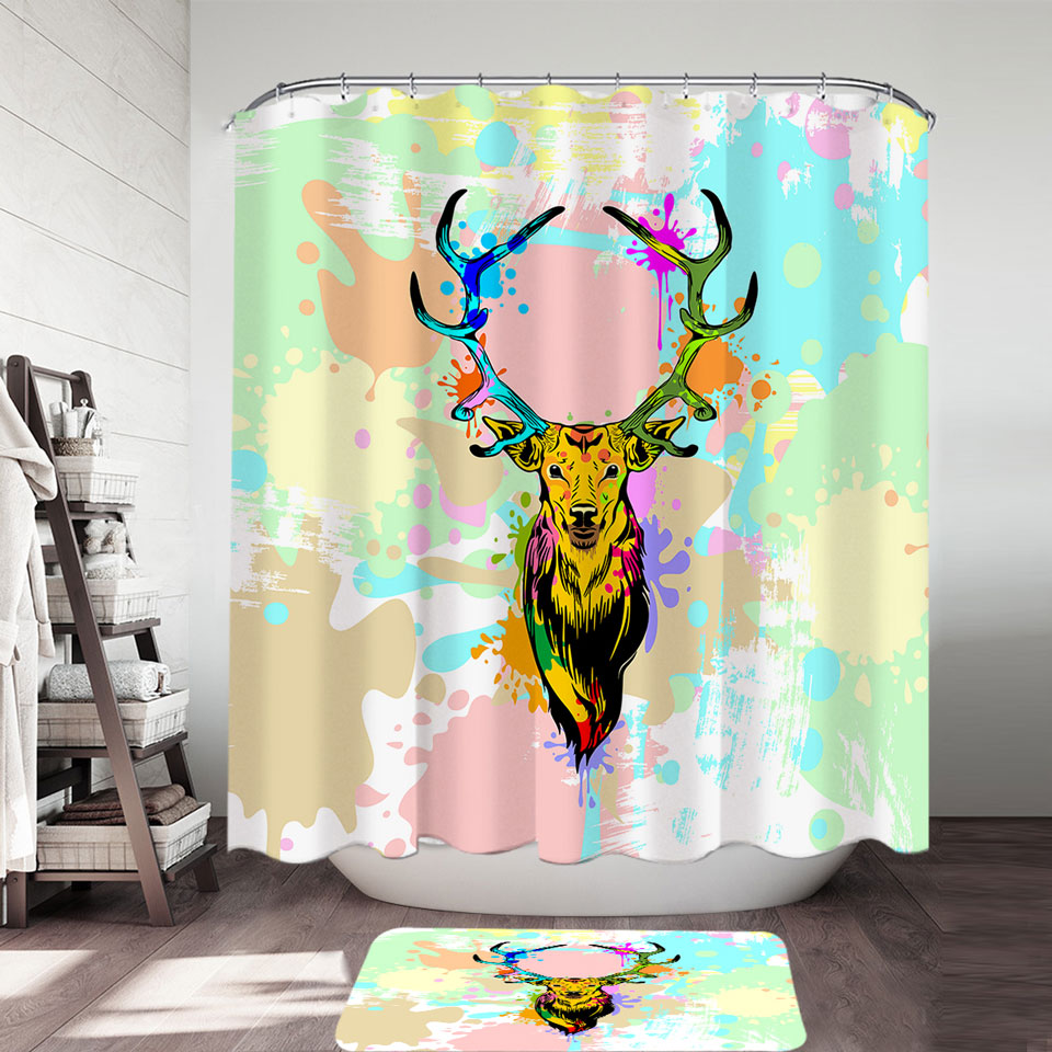 Pastel Paint Splashes Deer Shower Curtain