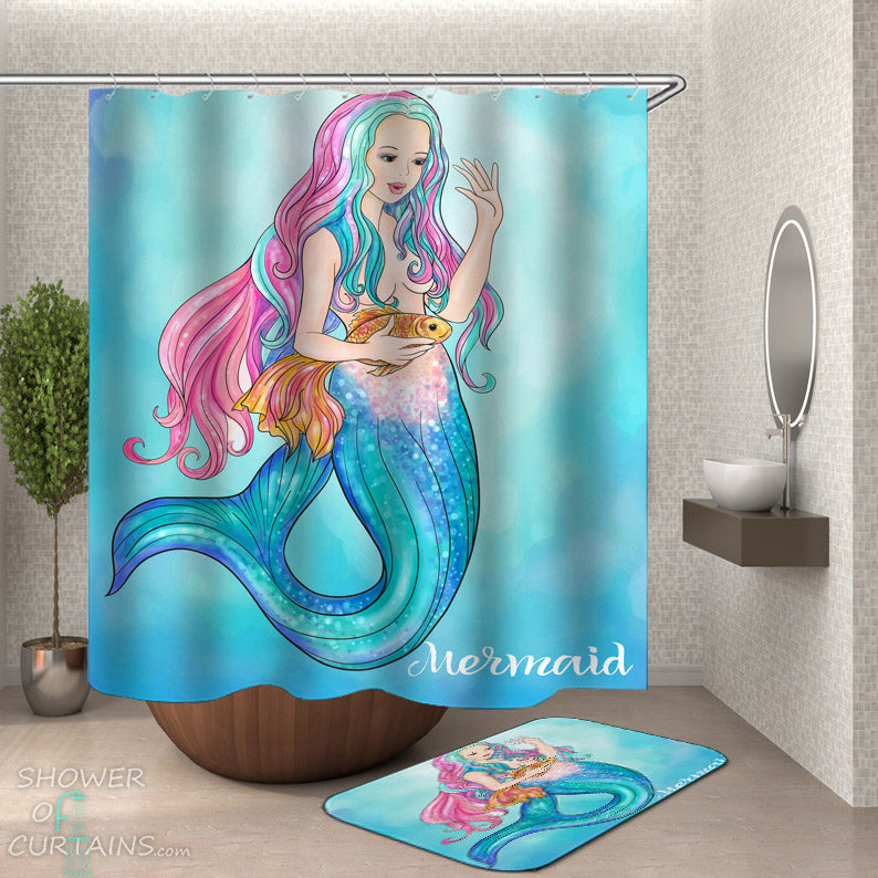 Pastel Mermaid Shower Curtain - Kids' Bathroom Decor