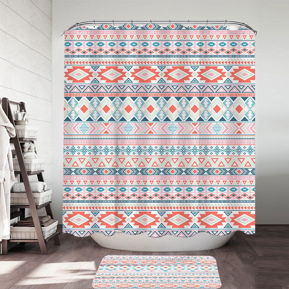 Peach Hues Aztec Stripes Shower Curtain