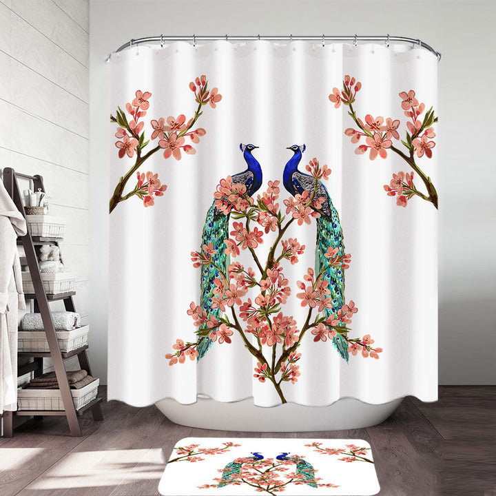 Peacocks and Pink Flowers Shower Curtain