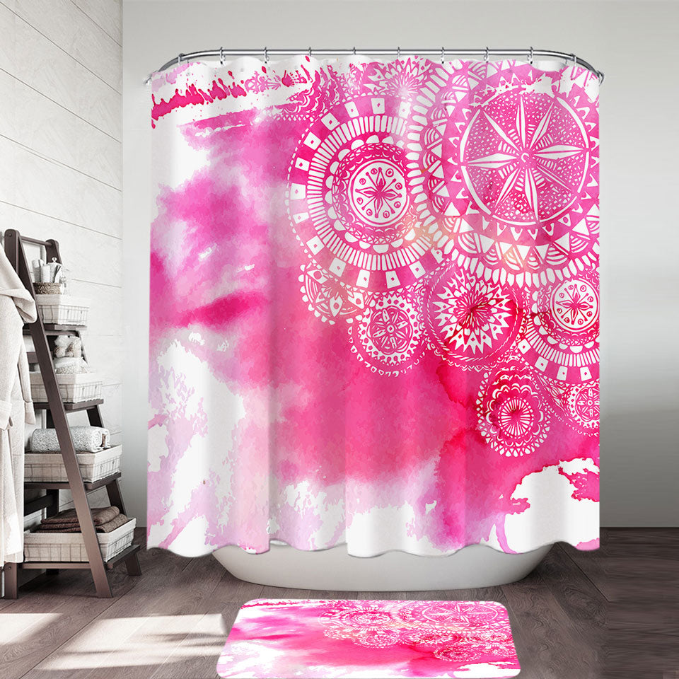 Pink Fog and White Mandalas Unique Shower Curtains