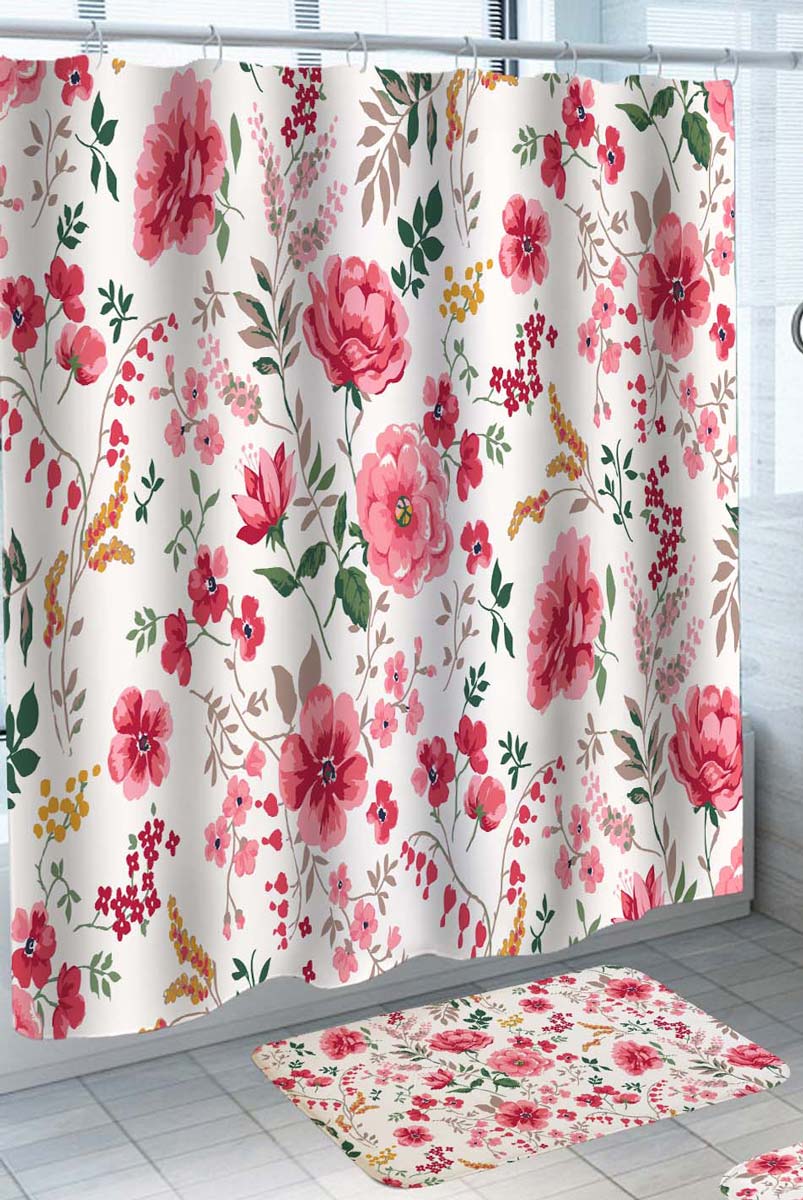 Pink Red Flowers Floral Shower Curtains
