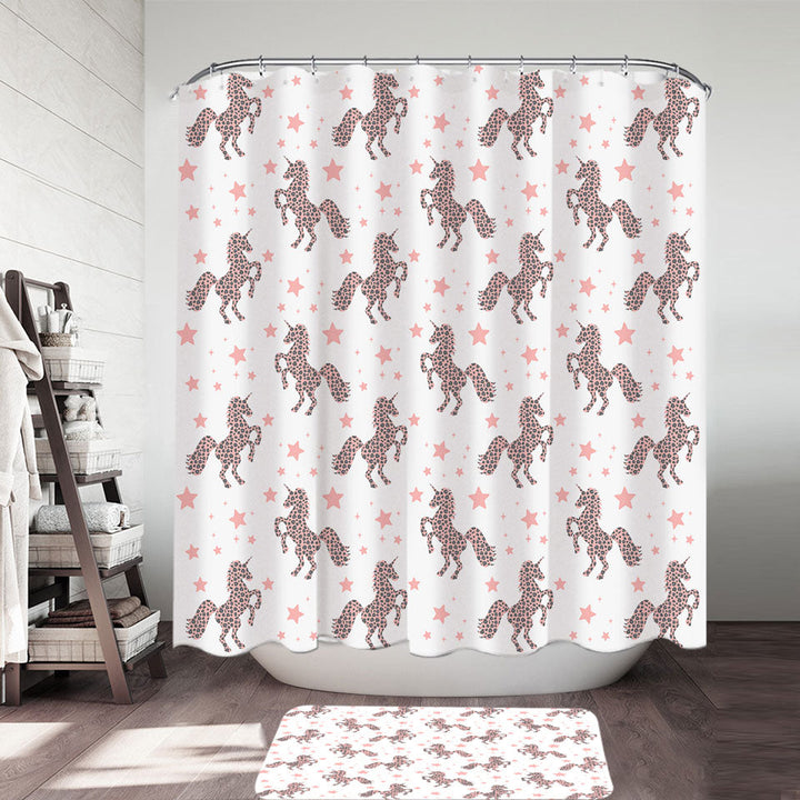 Pink Unicorns and Stars Shower Curtain