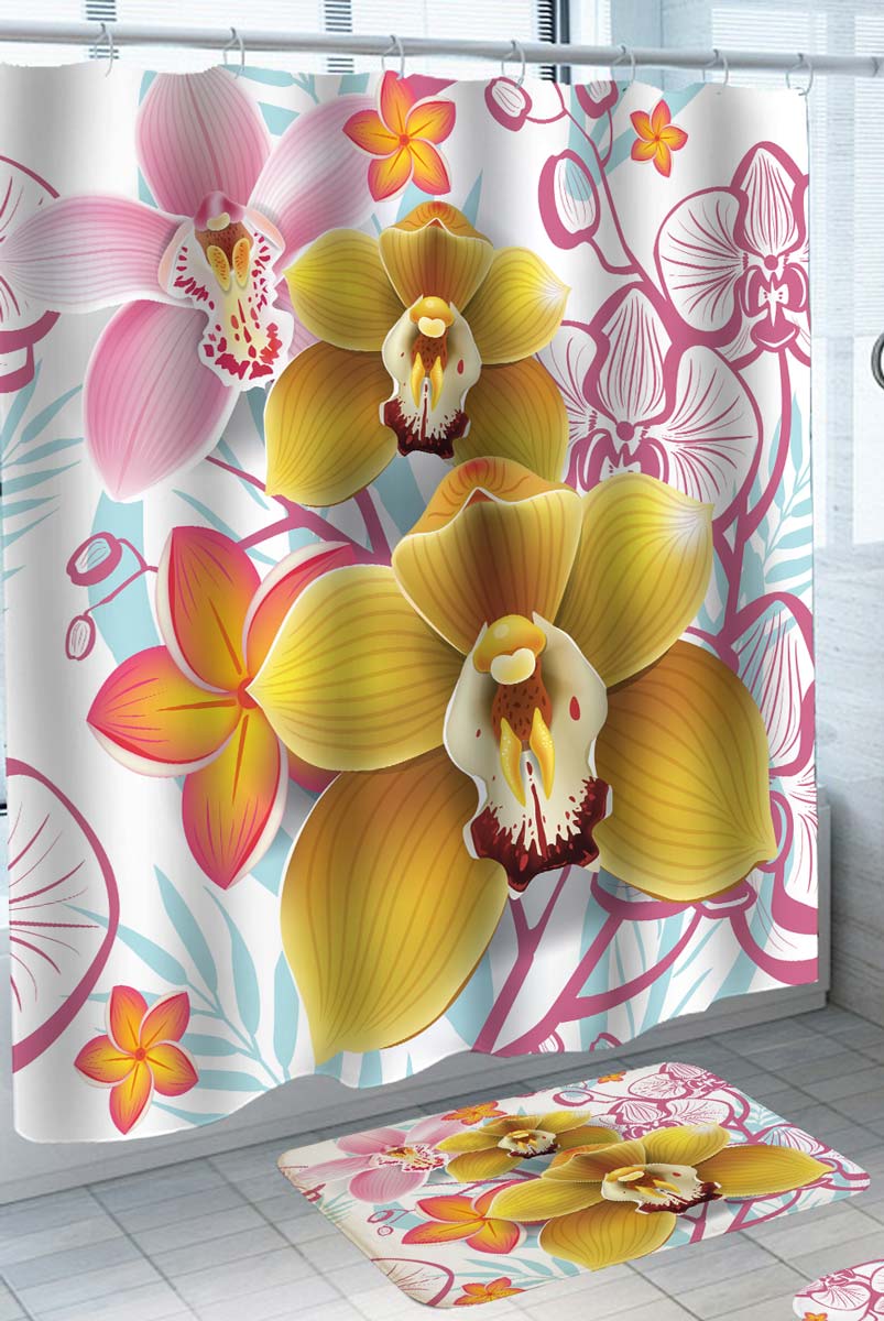 Pink and Yellow Orchid Shower Curtains