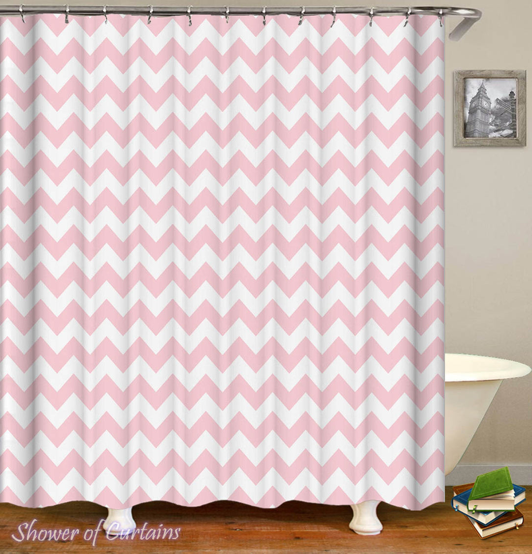 Pink Chevron Shower Curtain