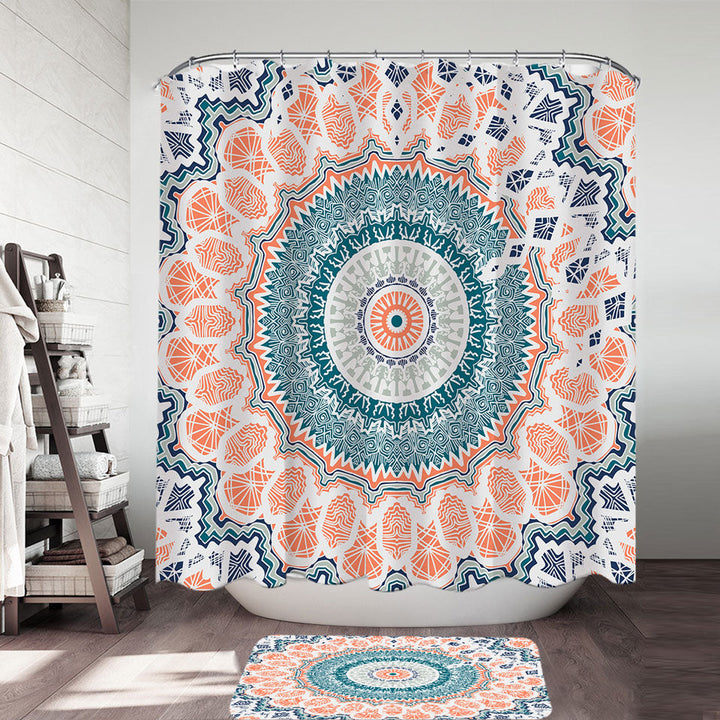 Pinkish Peach Aztec Mandala Shower Curtain
