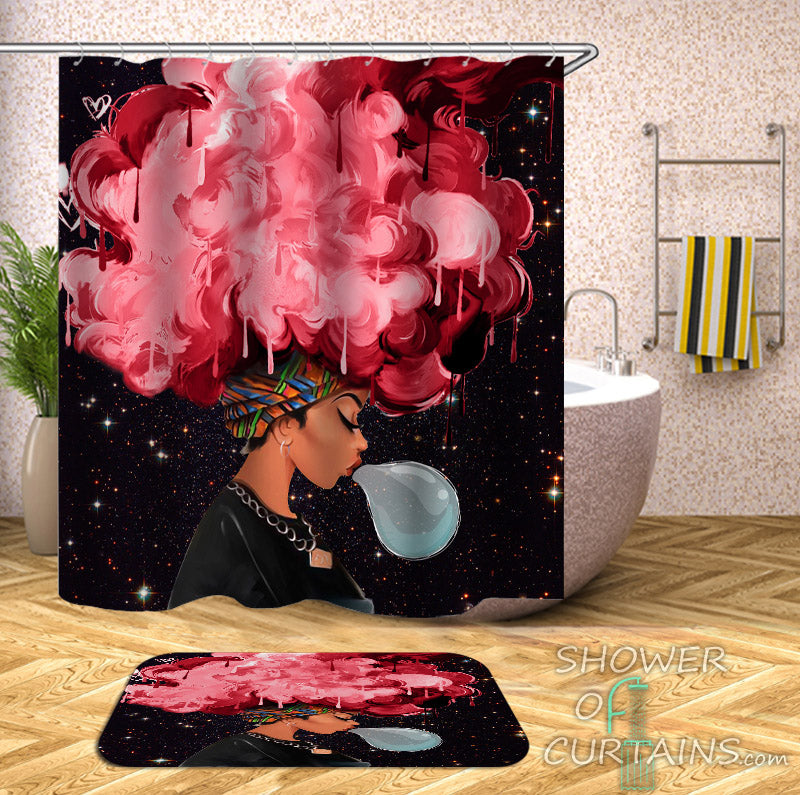Pinkish Afro Beautiful Girl Shower Curtain