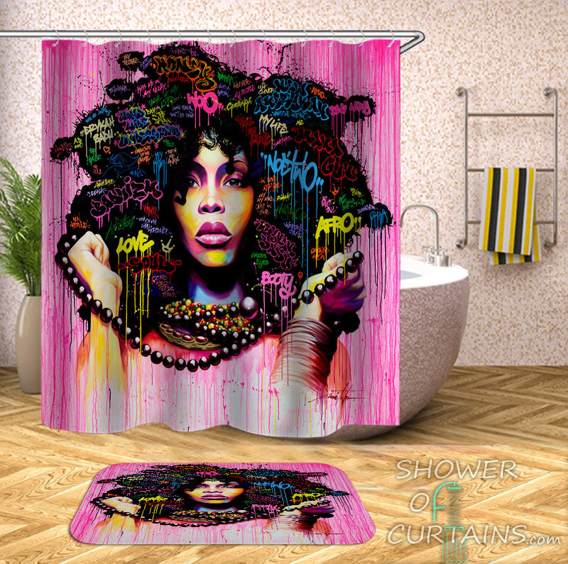 Shower Curtains Pinkish Afro Woman Of