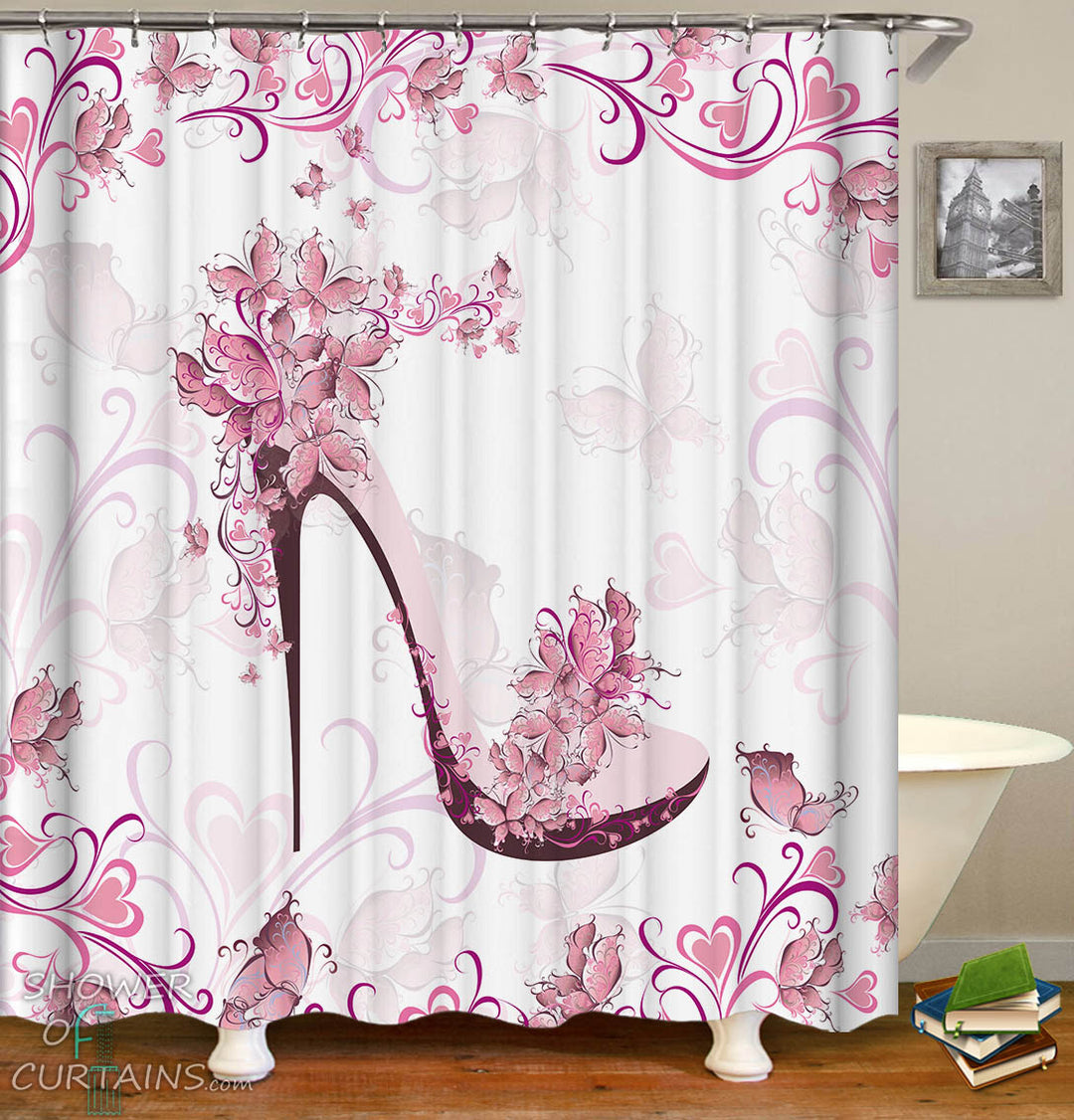 Pinkish Floral heels Shower Curtain - Girl Bathroom