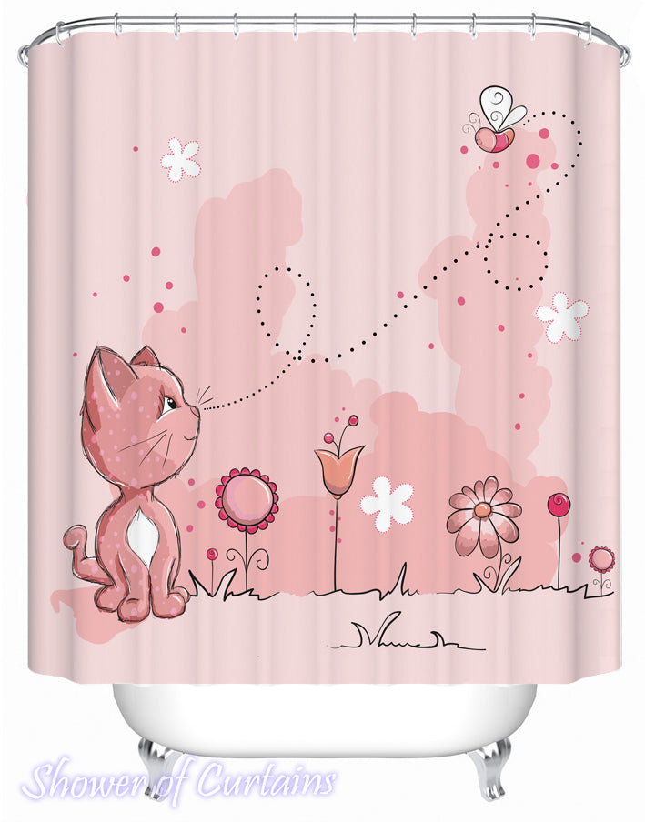 Pinkish Kitten Shower Curtain Design