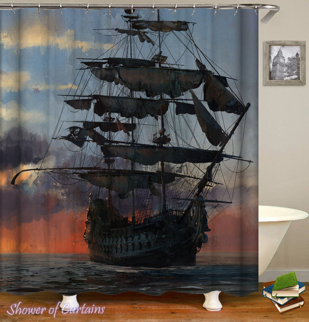 Pirate Shower Curtain - Old Style Pirate Ship