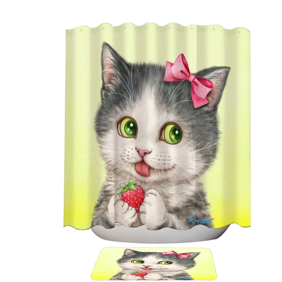 Places to Buy Shower Curtains with Cute Paintings Strawberry Love Girly Kitten