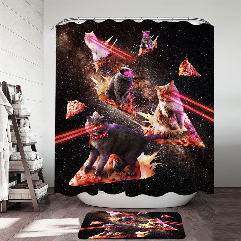 Places to Buy Shower Curtains with Funny and Cool Galaxy Pizza Cats with Laser Eyes