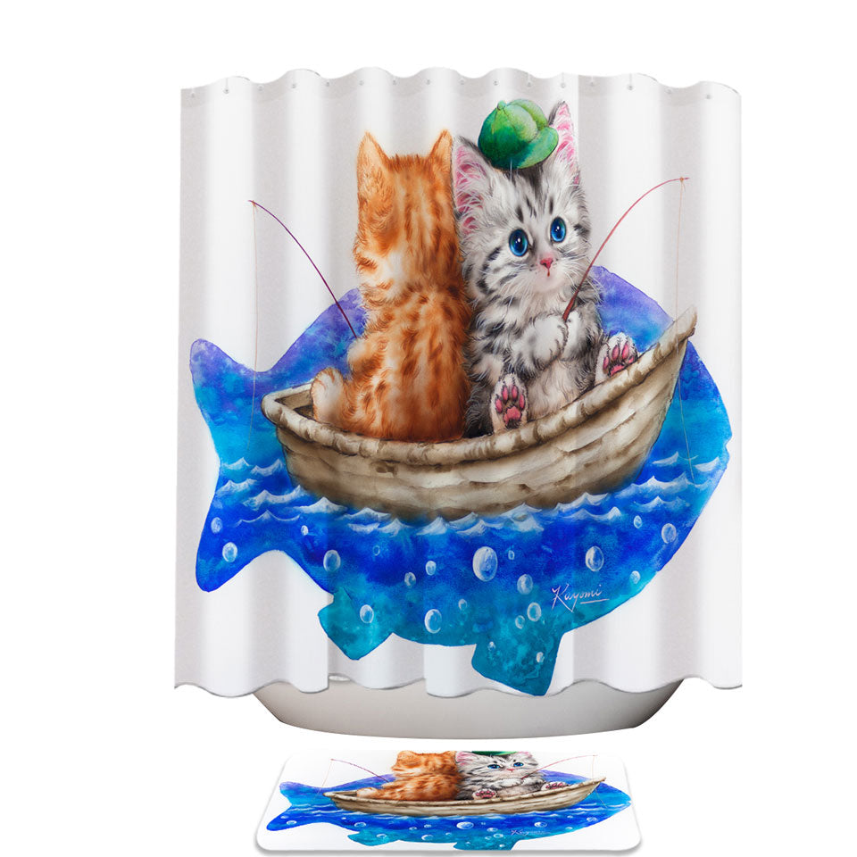 Places to Buy Shower Curtainswith Funny Cats Art Drawing Fishing Buddies Kittens