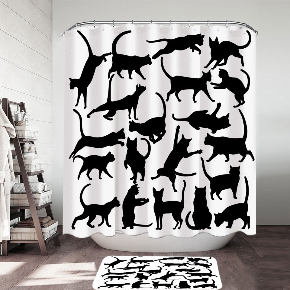 Playing Cat Silhouettes Shower Curtains