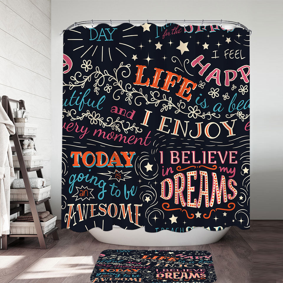 Positive Inspiring Quotes Shower Curtains