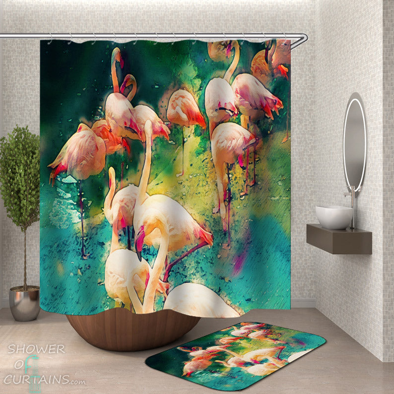 Psychedelic Colored Flamingos Shower Curtain
