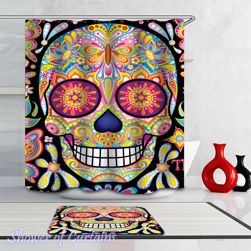 Psychedelic Colorful Skull Shower Curtain