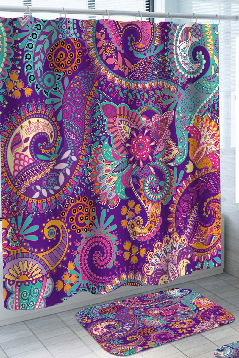 Purple Oriental Motifs Decorative Design Shower Curtains