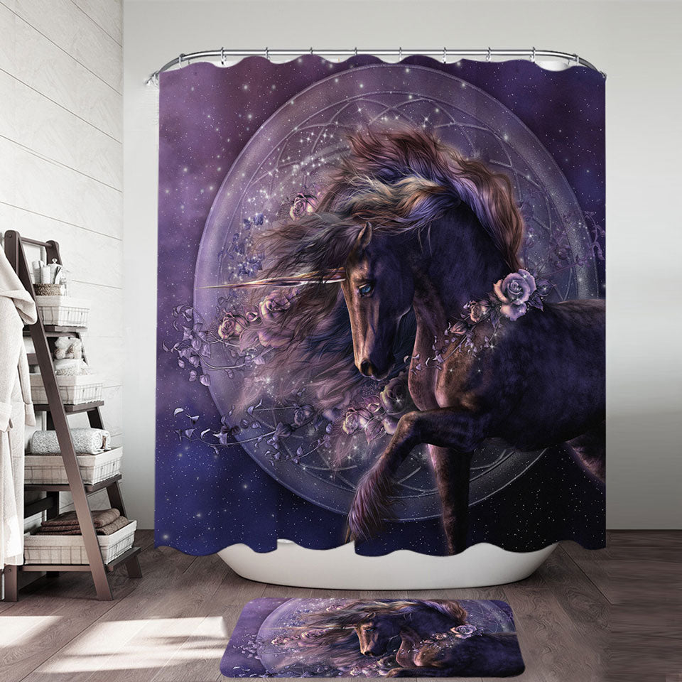 Purple Roses and the Black Rose Horse Shower Curtain Online