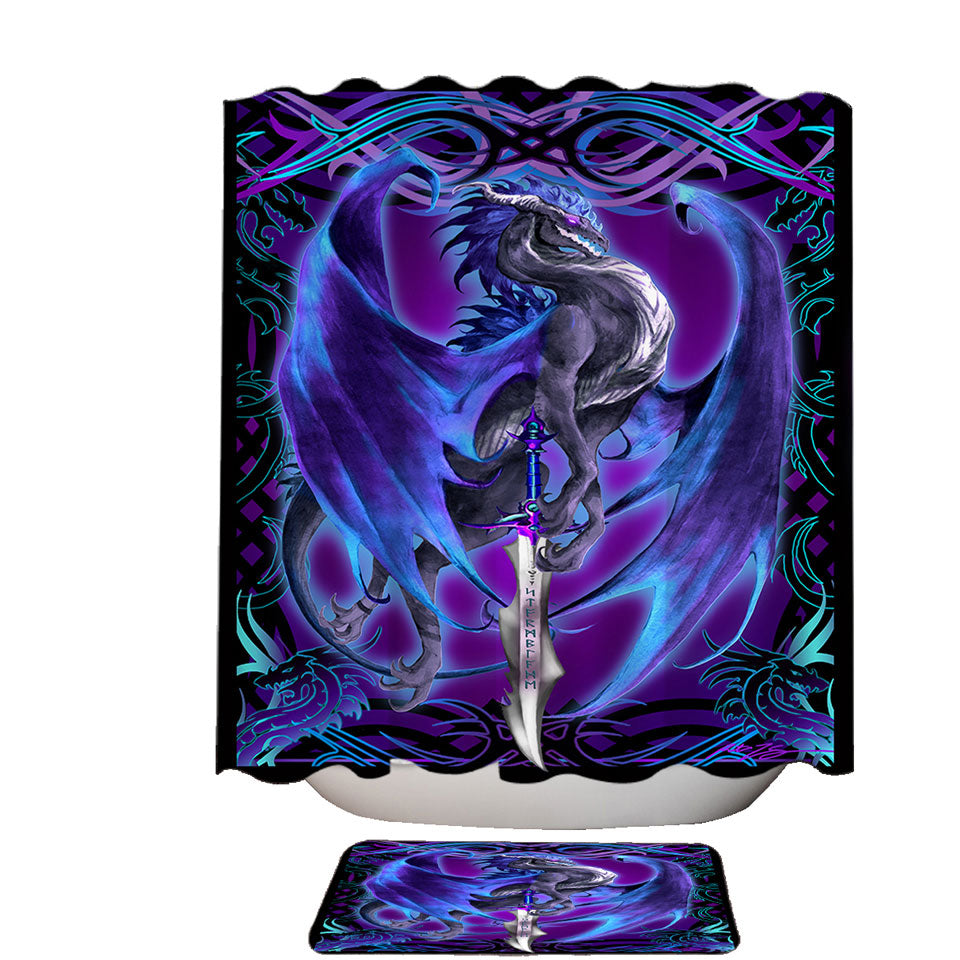 Purple Shower Curtains Fantasy Weapon Dragon Sword Storm Blade