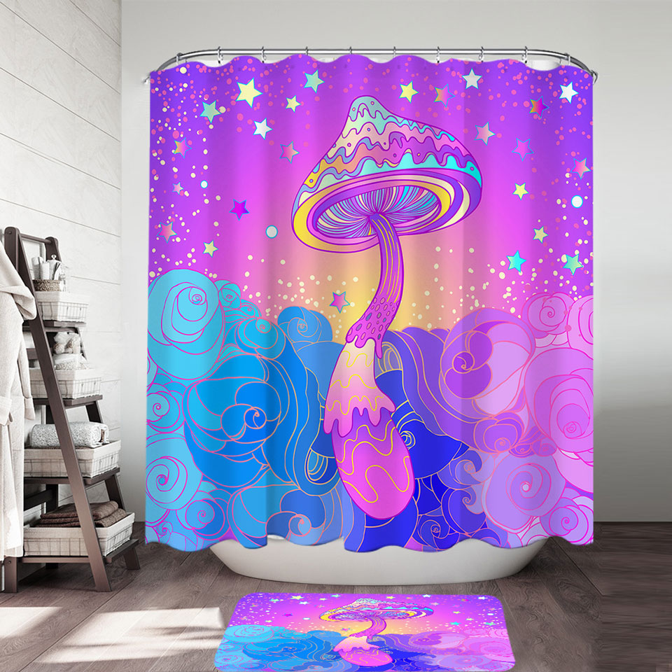 Purple Stars and Mushroom Shower Curtain