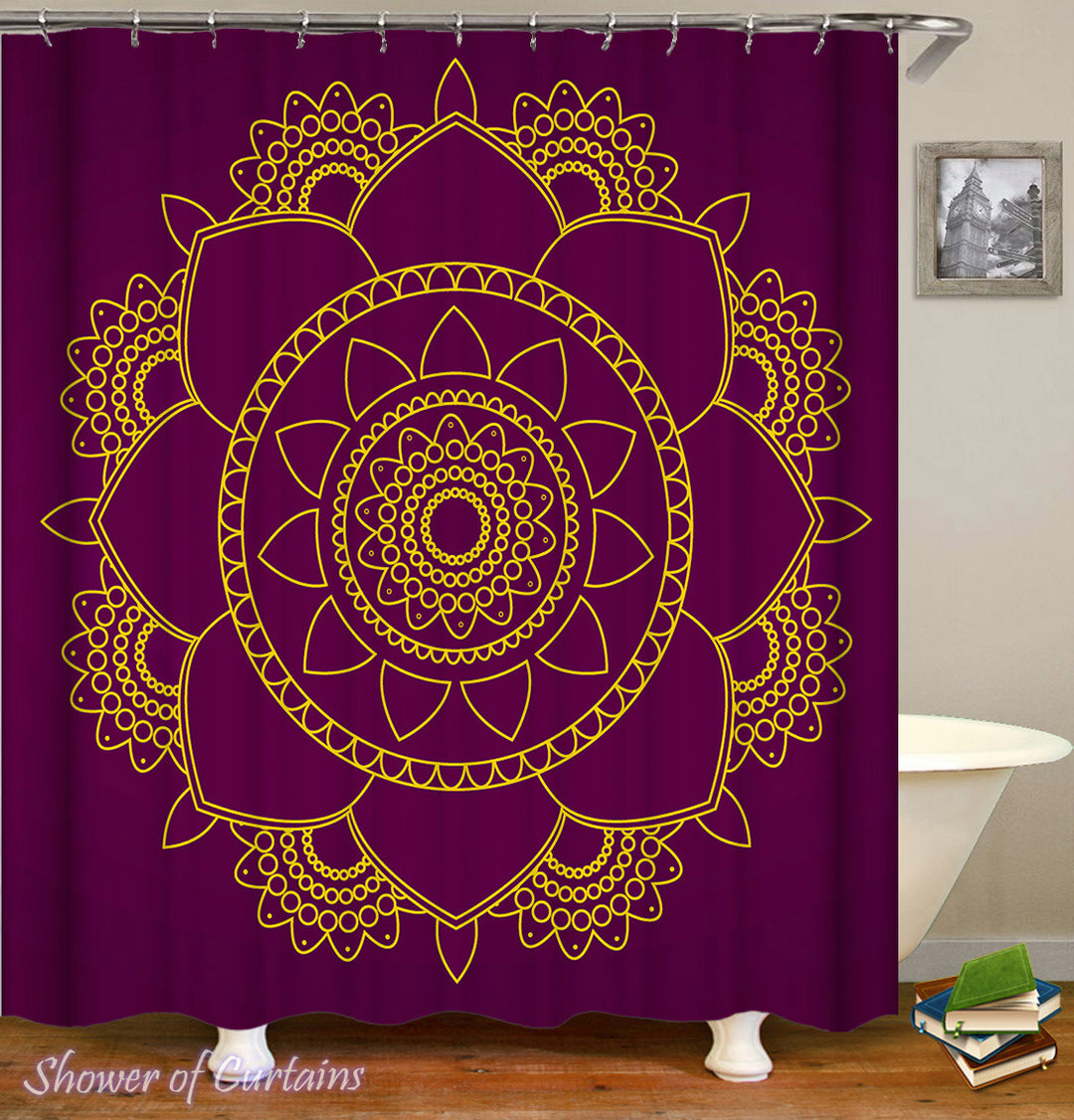 Purple Background With Mandala Shower Curtain