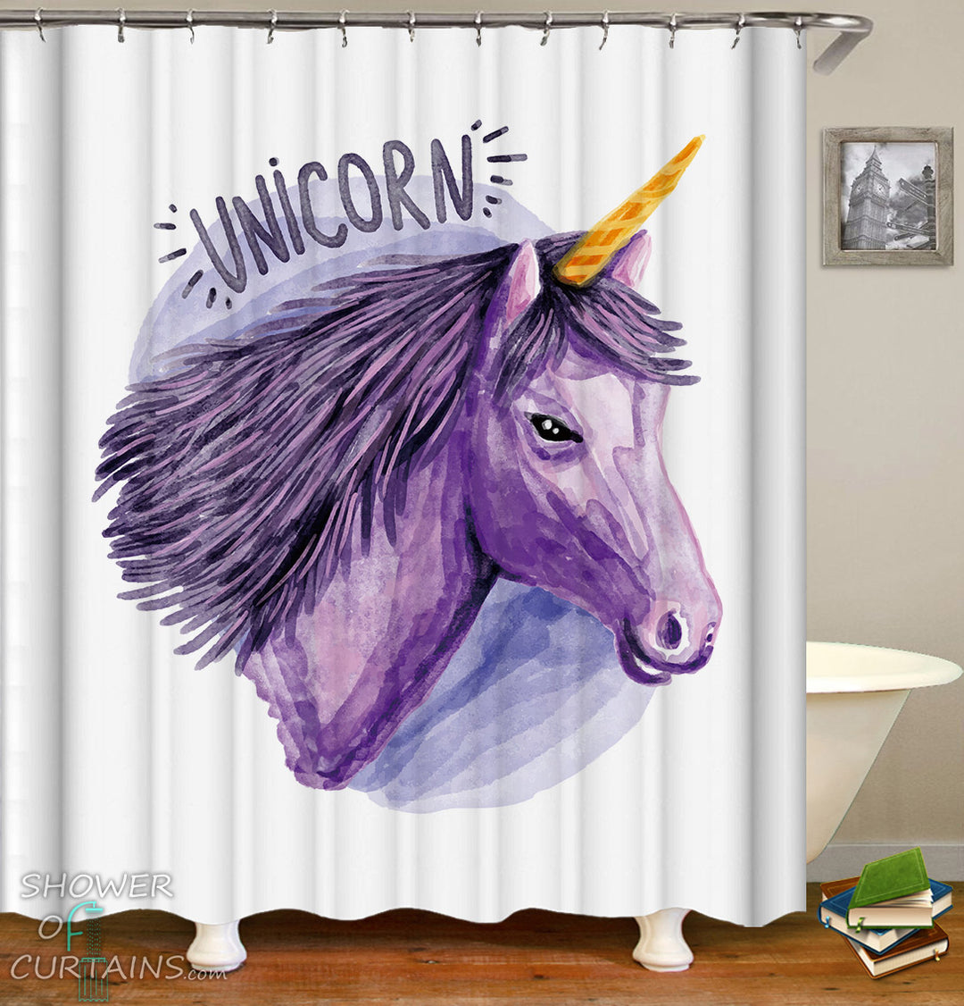 Purple Drawing Unicorn Shower Curtain
