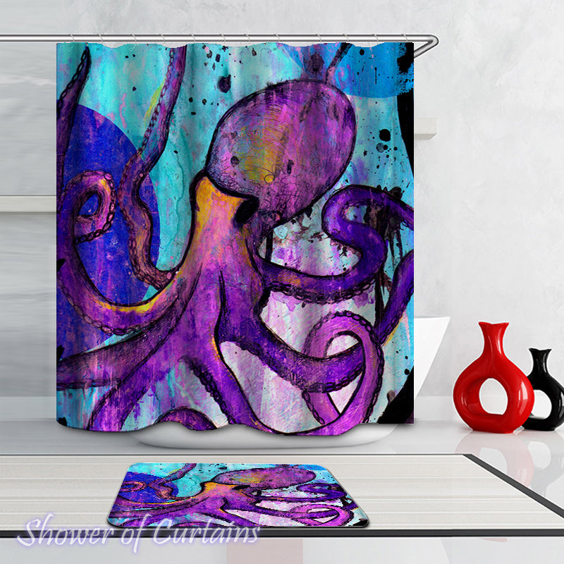 Purple Octopus Shower Curtain - Art Shower Curtain