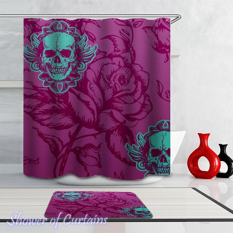 Purple Skull Shower Curtain of Purple Rose And Skulls
